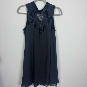 JANET CHUNG | Black Sleeveless Lace & Chiffon Dress Women’s Size Large